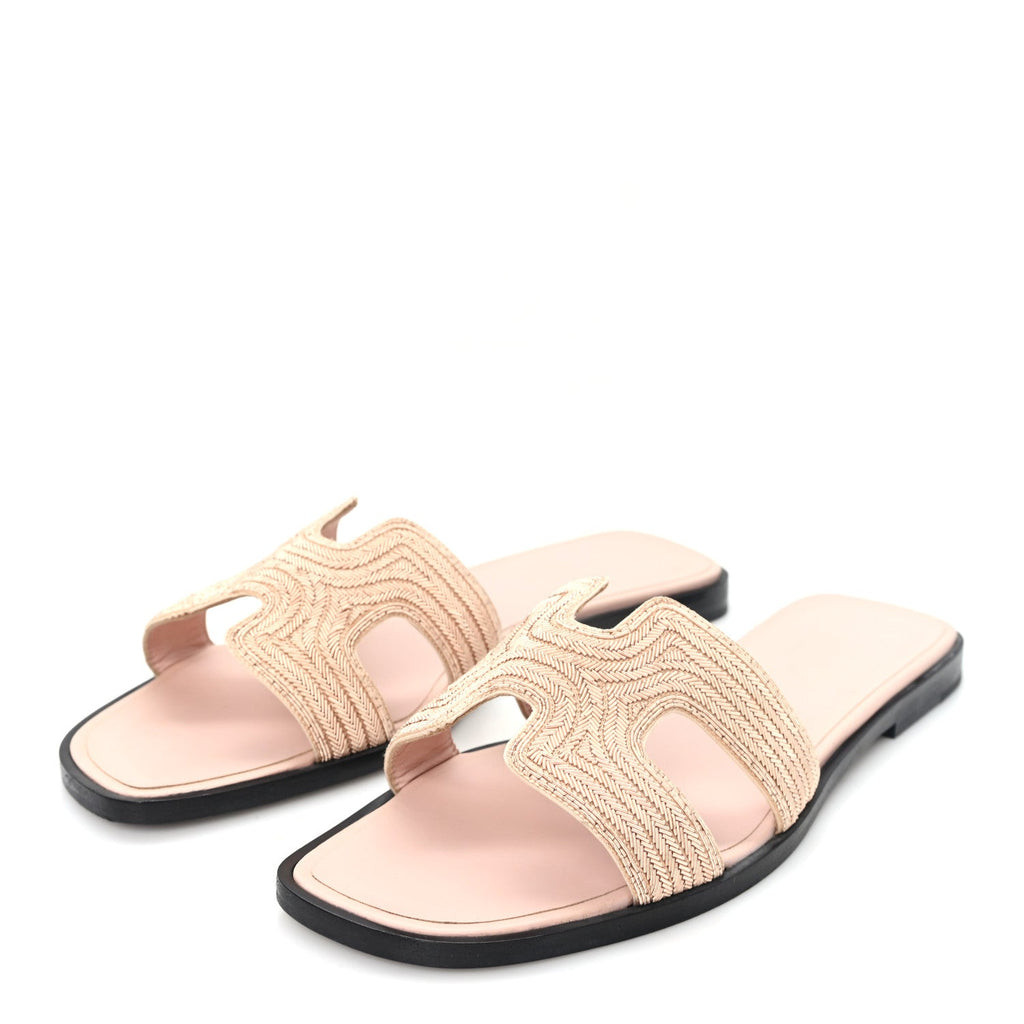 Calfskin Embroidered Oran Sandals 37 Beige
