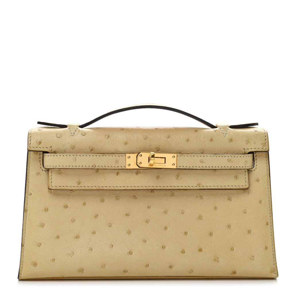 Ostrich Kelly Pochette Clutch Parchemin