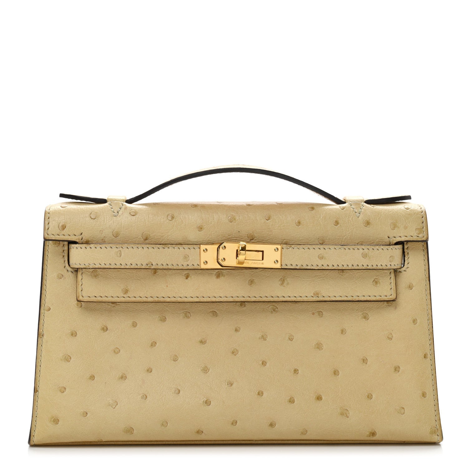 Ostrich Kelly Pochette Clutch Parchemin