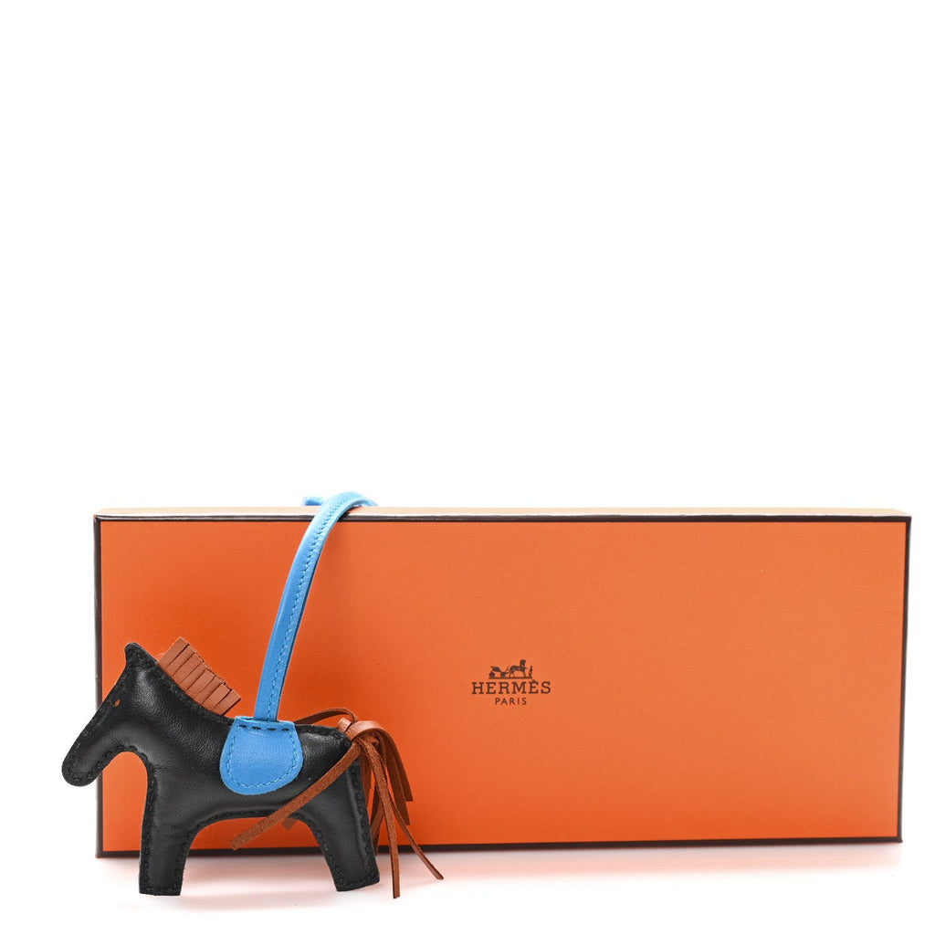 Milo Lambskin Grigri Rodeo Horse Bag Charm PM Black Gold Bleu Zanzibar