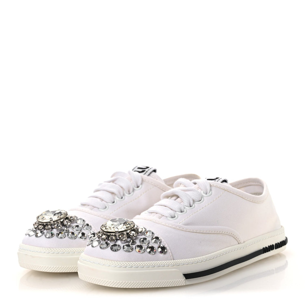 Gabardine Crystal Low Sneakers 35 Bianco