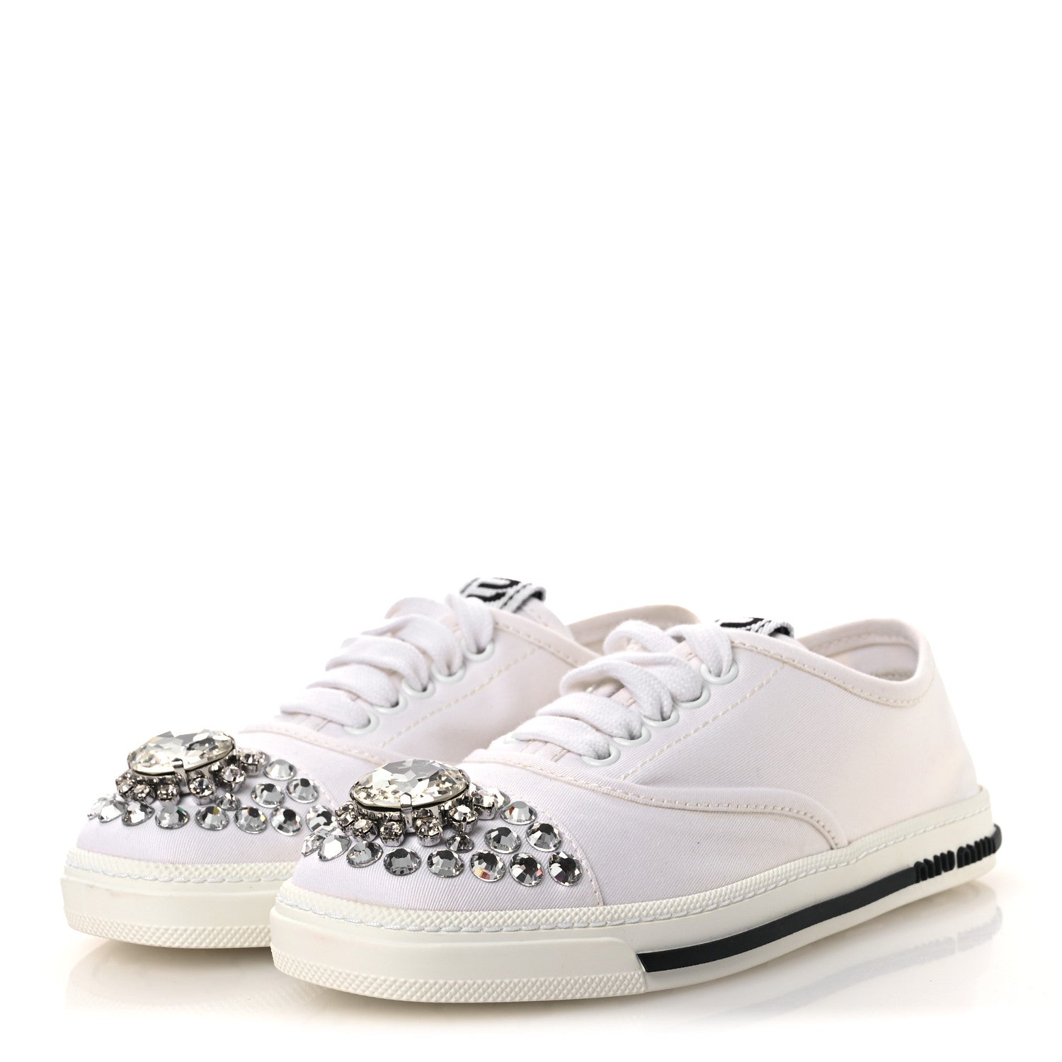 Gabardine Crystal Low Sneakers 35 Bianco