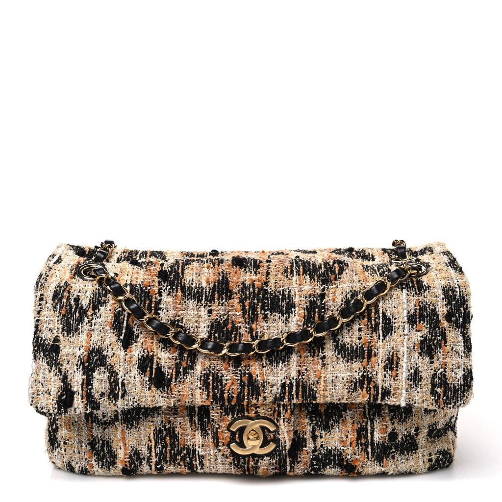 Tweed Mixed Fibers Leopard Print Small Souplissimo Maxi Flap Brown Black White