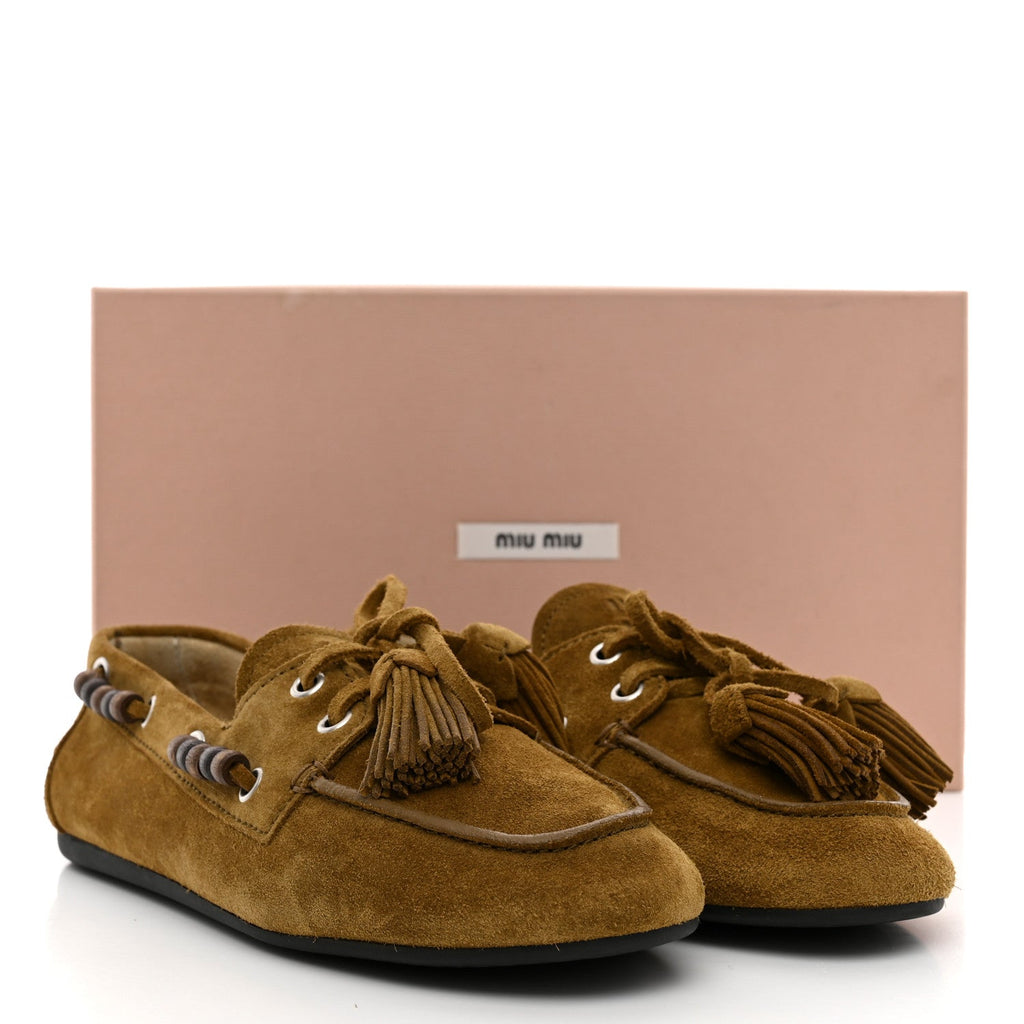 Suede Tassel Loafers 36 Olive Green