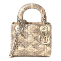 Metallic Snakeskin Cannage Mini Lady Dior Beige