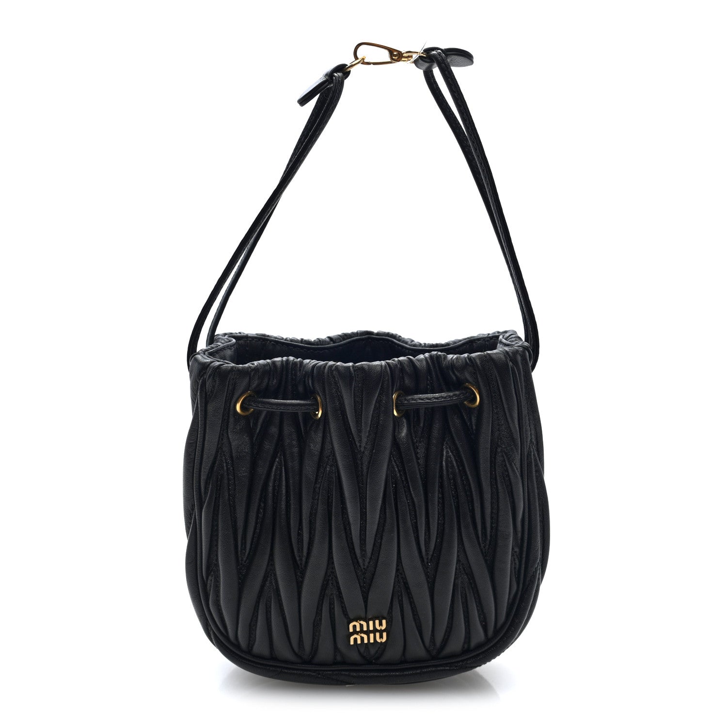 Nappa Matelasse Mini Drawstring Bucket Bag Black