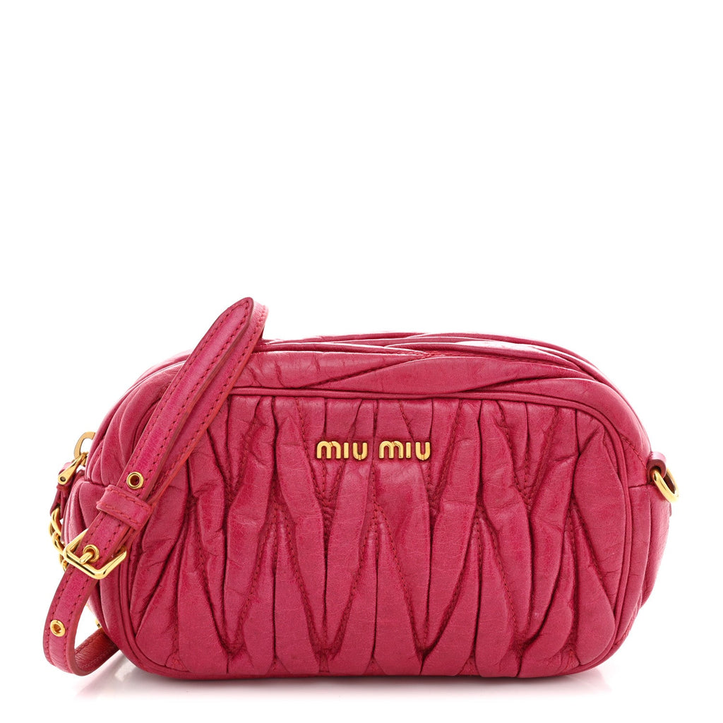 Vitello Lux Matelasse Zip Shoulder Bag Fuxia