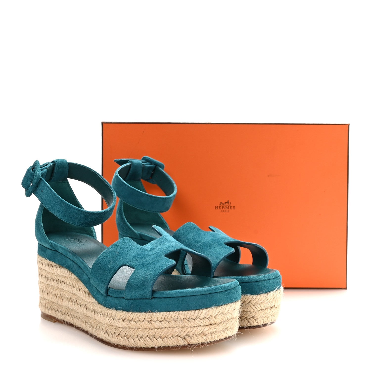 Suede Goatskin Elda Espadrille Wedge Sandals 36 Vert Oxford