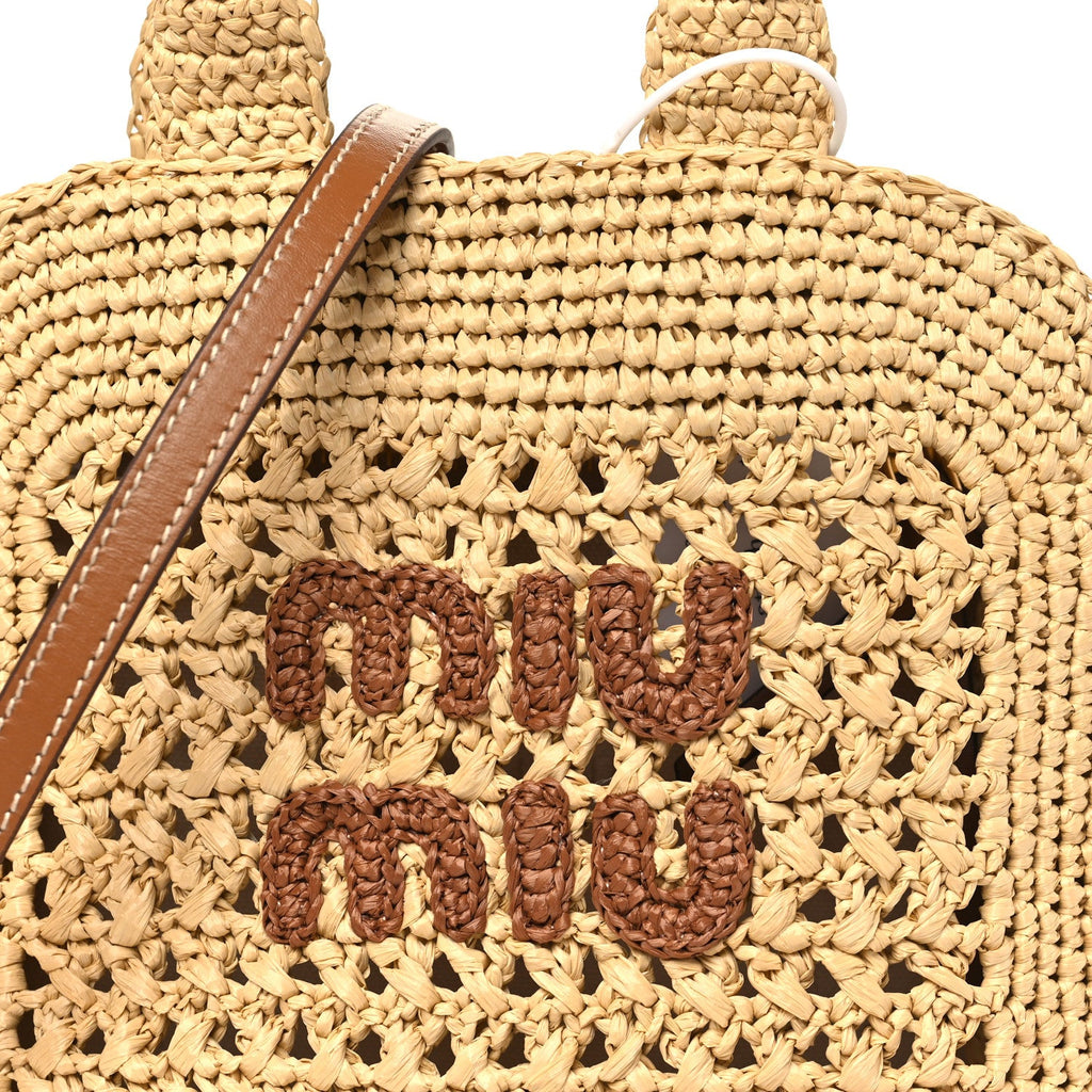 Raffia Crochet Woven Tote Bag Beige