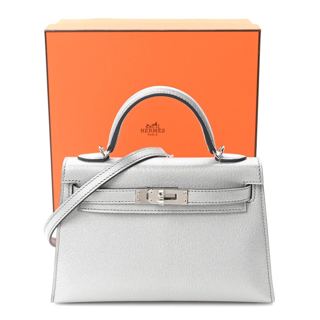 Metallic Chevre Chamkilight Mini Kelly Sellier 20 Argent