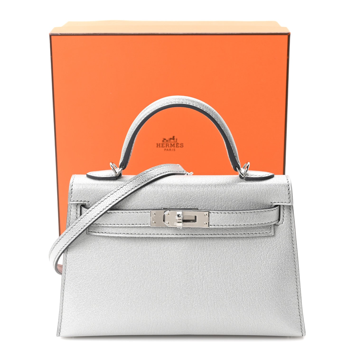 Metallic Chevre Chamkilight Mini Kelly Sellier 20 Argent