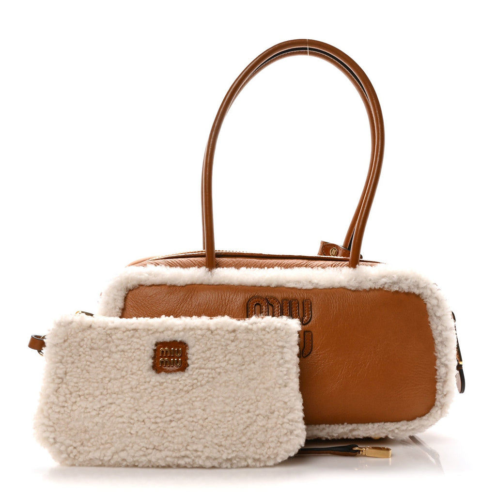 Shearling Calfskin Arcadie Top Handle Bag Cognac
