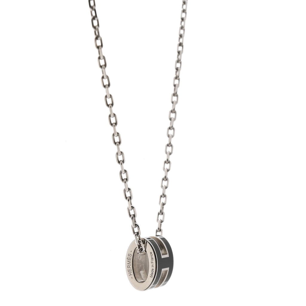 Lacquered Palladium Mini Pop H Pendant Necklace Black