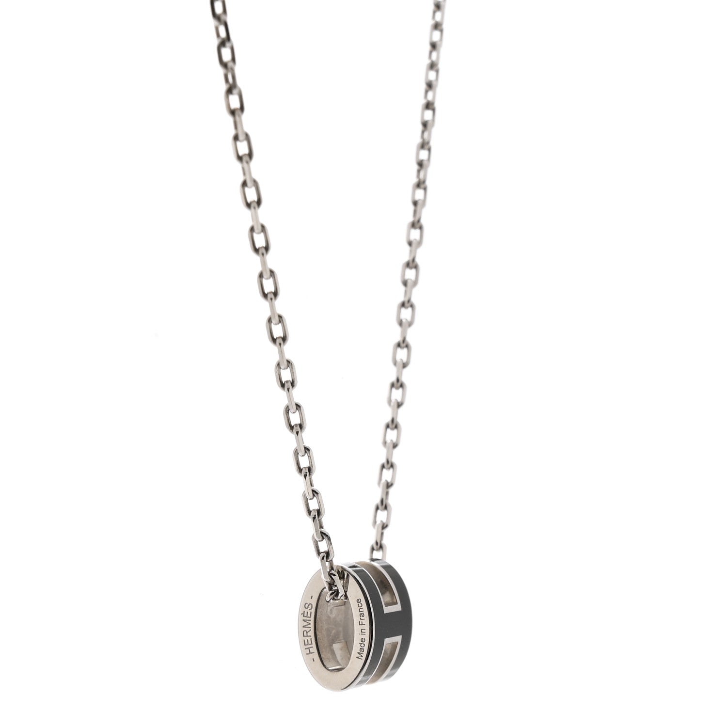 Lacquered Palladium Mini Pop H Pendant Necklace Black