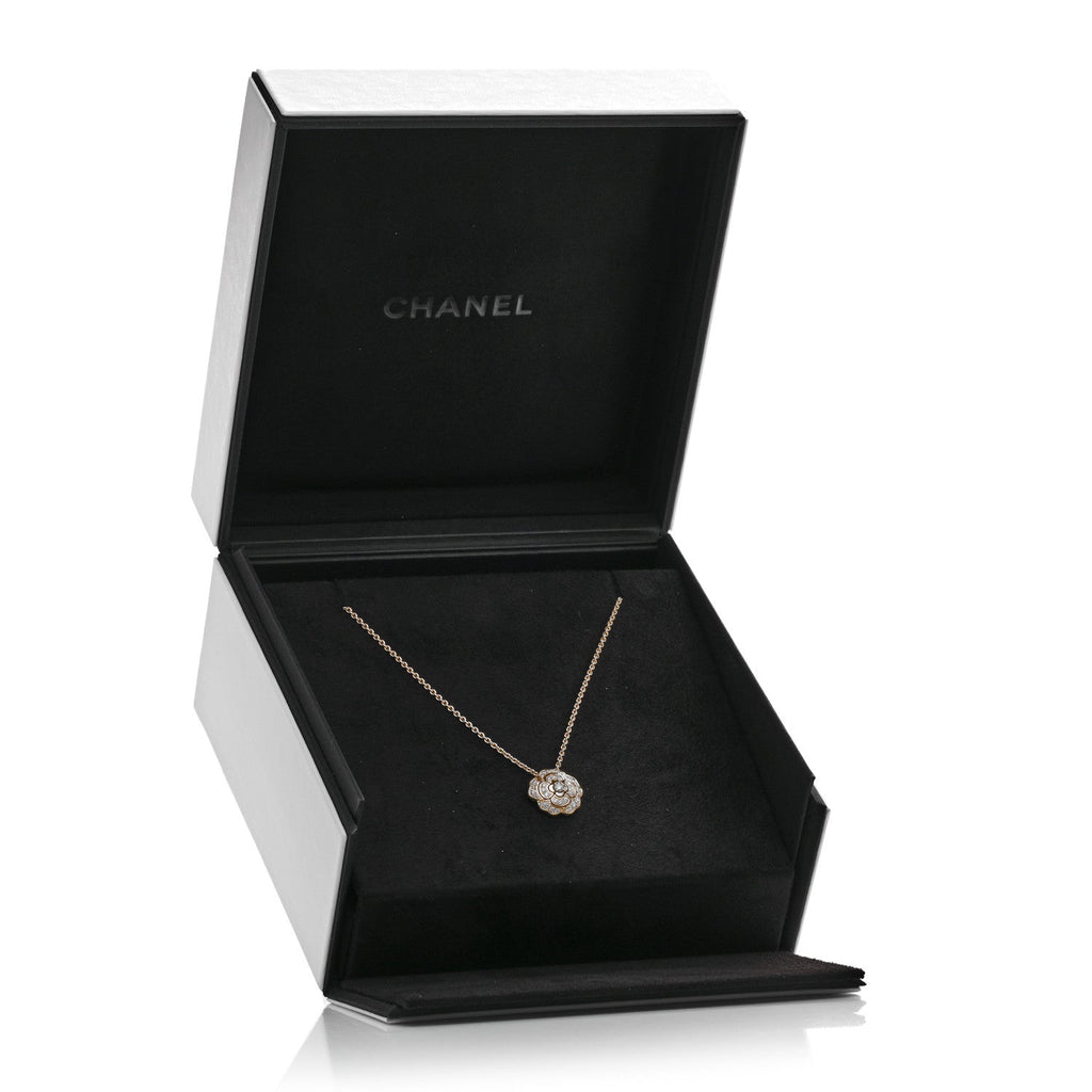 18K Yellow Gold Diamond Bouton de Camelia Pendant Necklace