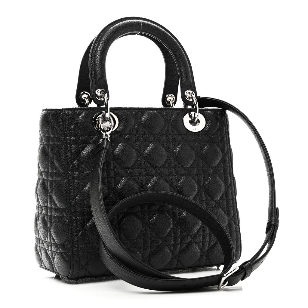 Grained Calfskin Cannage Medium Lady Dior Black