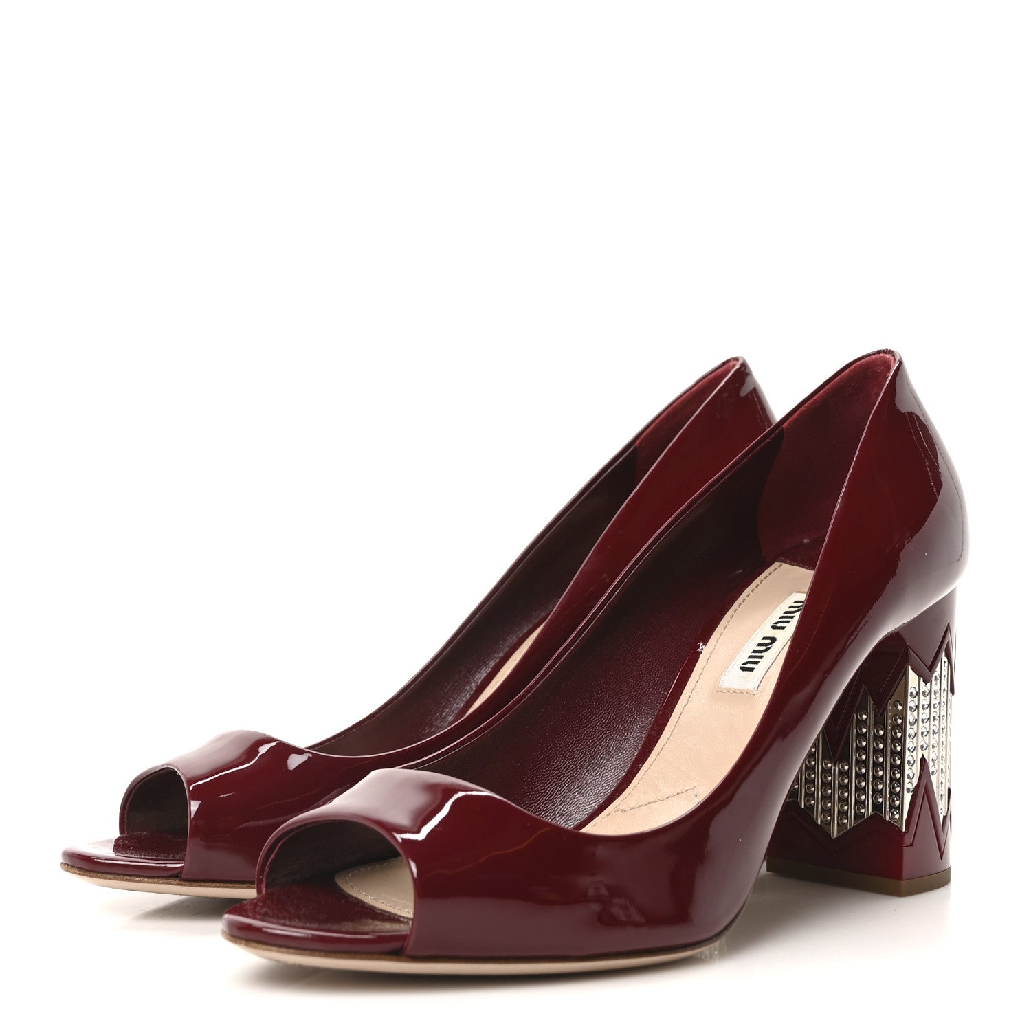 Patent Crystal Peep Toe Pumps 37.5 Burgundy
