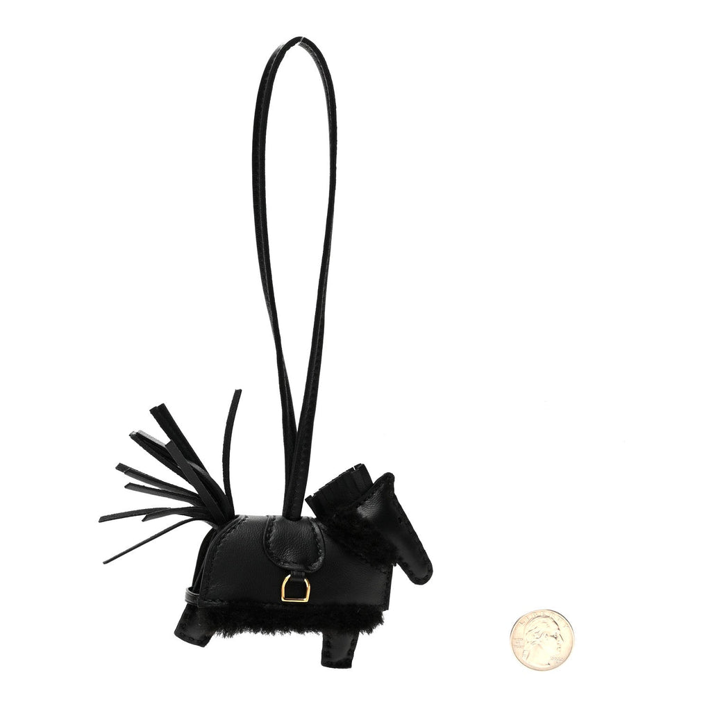 Milo Lambskin Merinos Wool Grigri Rodeo Robeo Plush Bag Charm PM Black