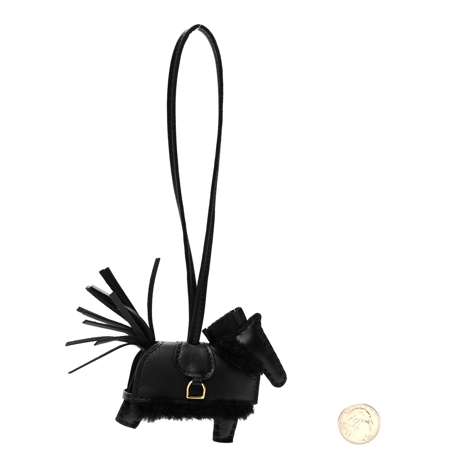 Milo Lambskin Merinos Wool Grigri Rodeo Robeo Plush Bag Charm PM Black