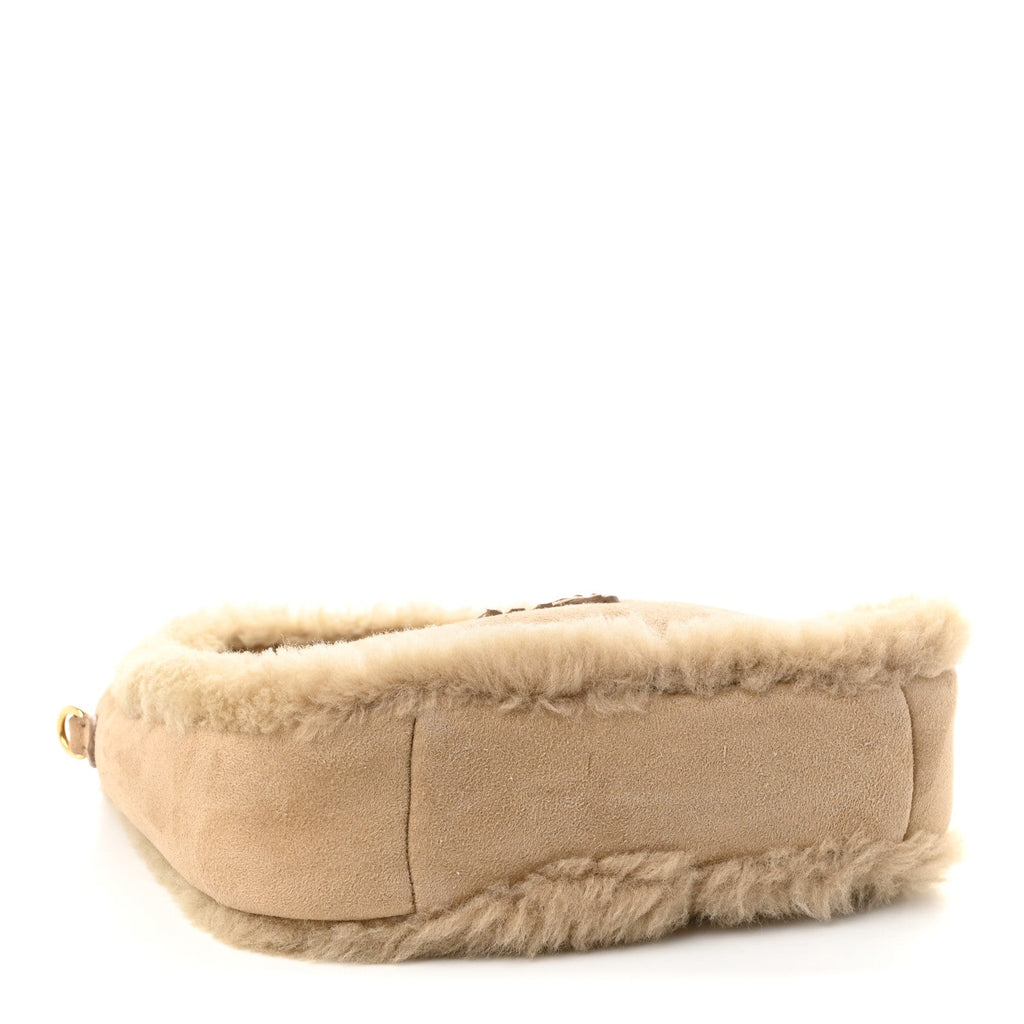 Suede Shearling Mini Wander Hobo Sabbia