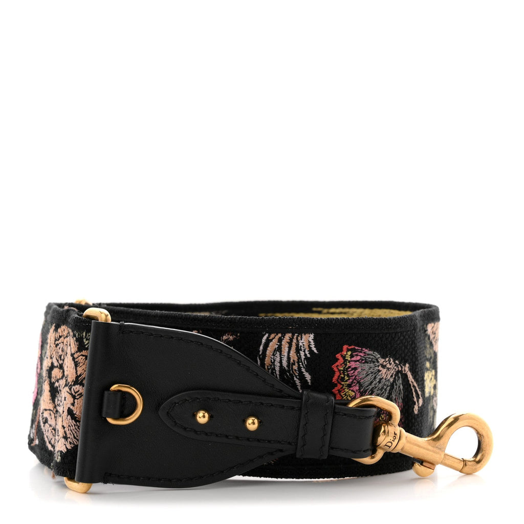 Canvas Embroidered Floral Shoulder Strap Black Multicolor
