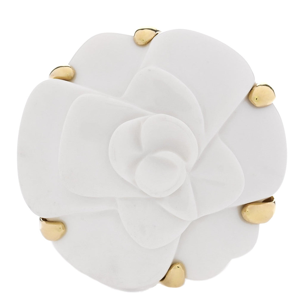 18K Yellow Gold Agate Camellia Ring 50 5.25