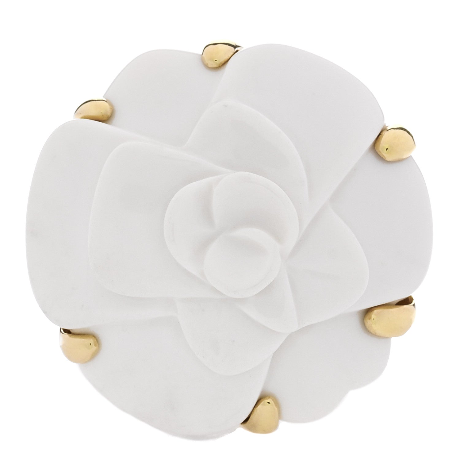 18K Yellow Gold Agate Camellia Ring 50 5.25