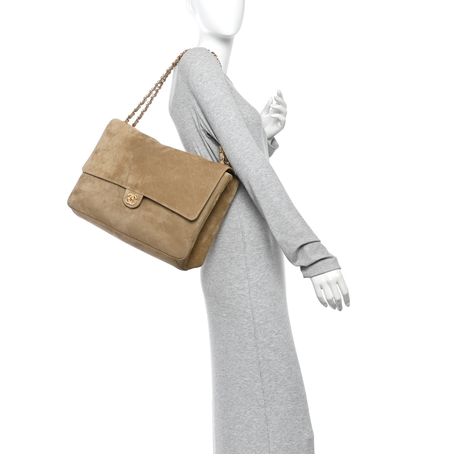 Suede Calfskin Souplissimo Maxi Flap Dark Beige
