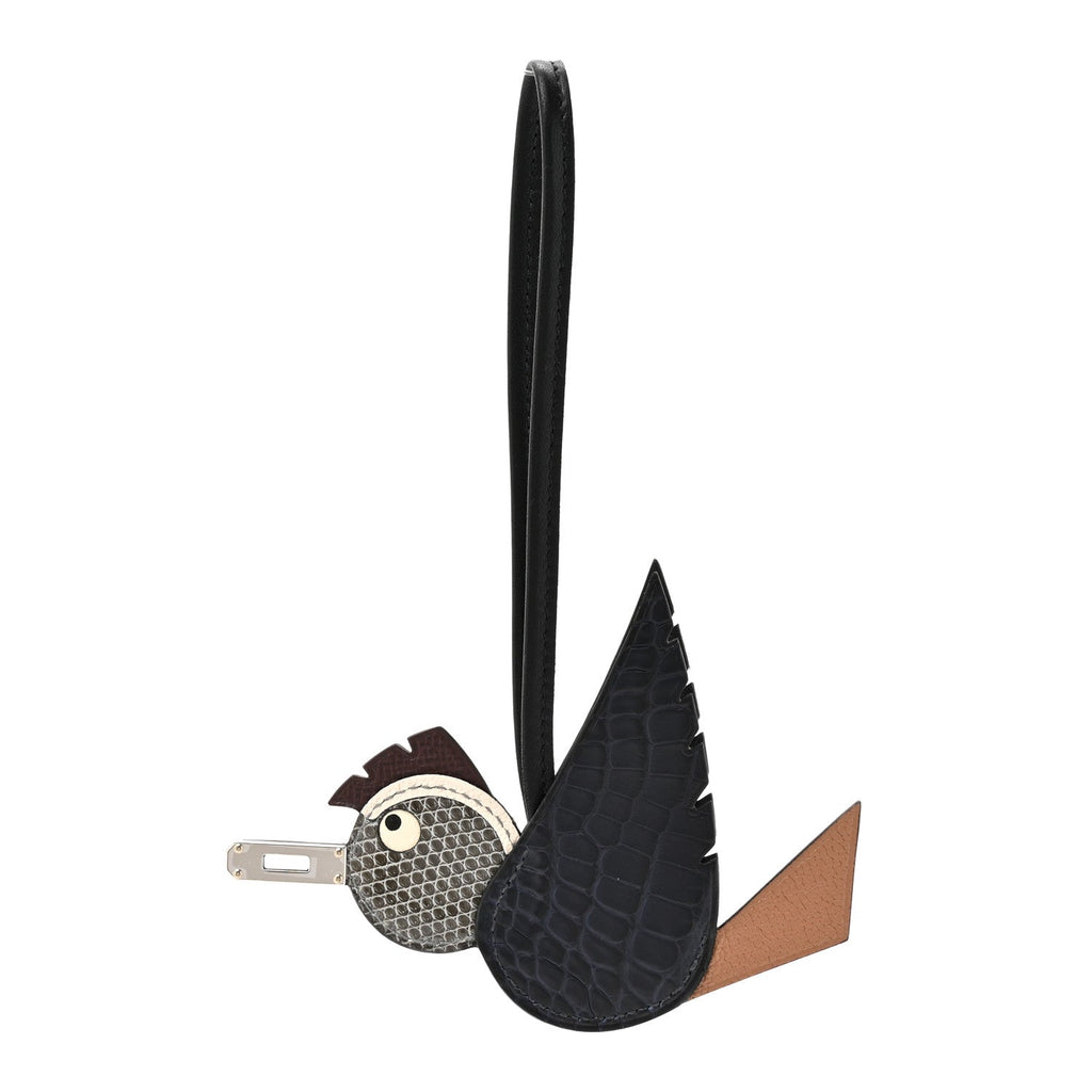 Epsom Swift Alligator Lizard Birdy Bag Charm Bleu Marine Chai Chocolate Black