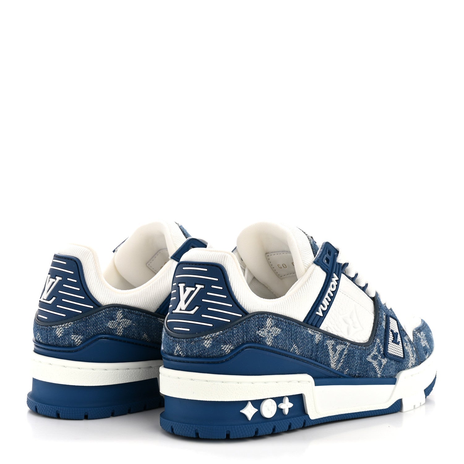 Calfskin Embossed Monogram Denim Womens LV Trainer Sneakers 35.5 Blue