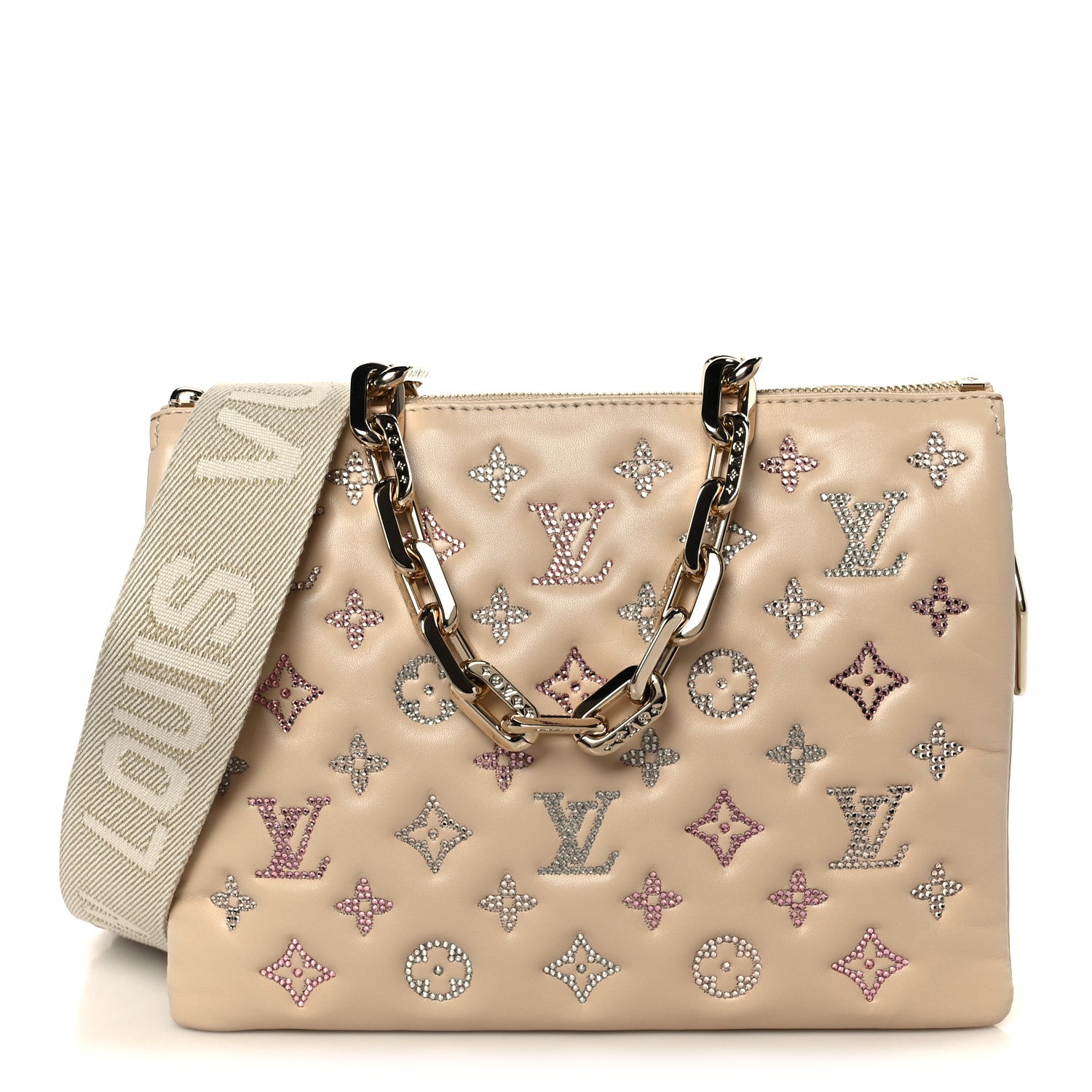 Lambskin Swarovski Crystal Embossed Monogram Coussin PM Nude