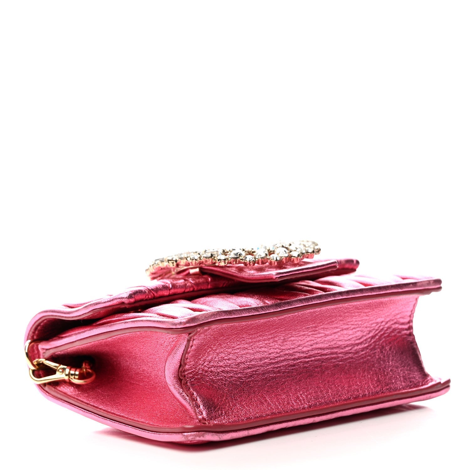 Metallic Nappa Matelasse Crystal Embellished Lady Crossbody Pink