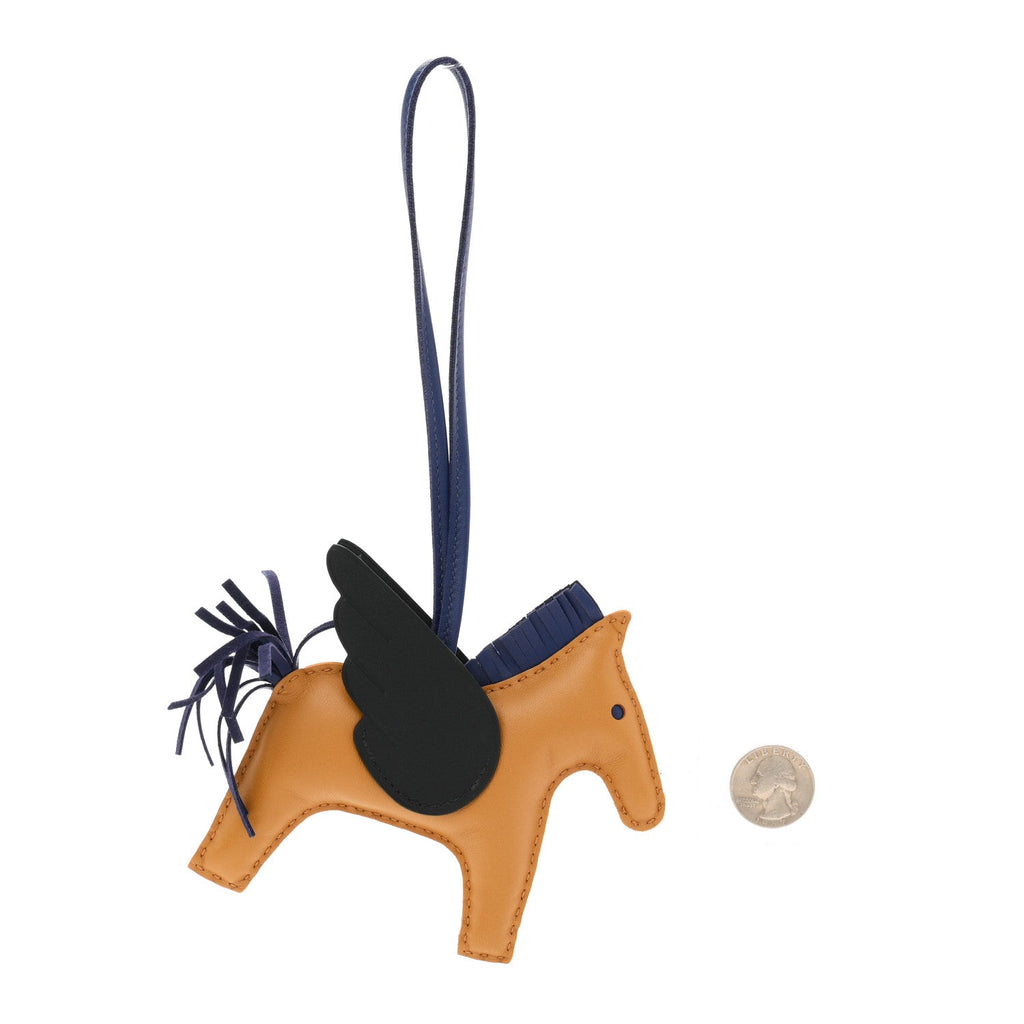 Milo Lambskin Grigri Rodeo Pegase Horse Bag Charm MM Sesame Black Bleu Saphir