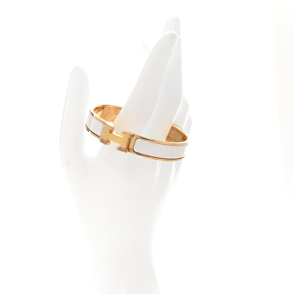 Enamel Narrow Clic Clac H Bracelet GM White
