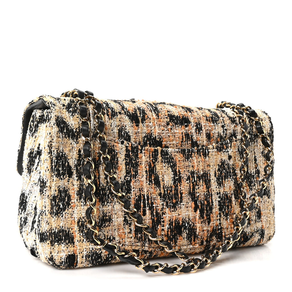 Tweed Mixed Fibers Leopard Print Small Souplissimo Maxi Flap Brown Black White