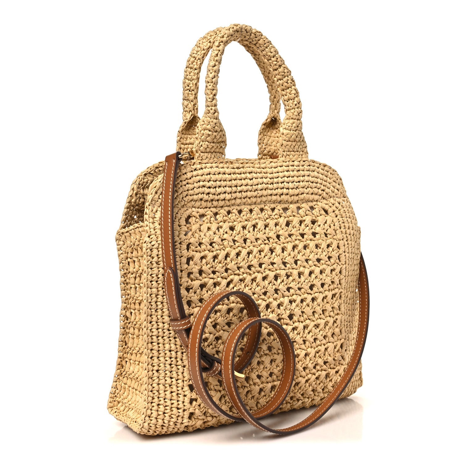 Raffia Crochet Woven Tote Bag Beige
