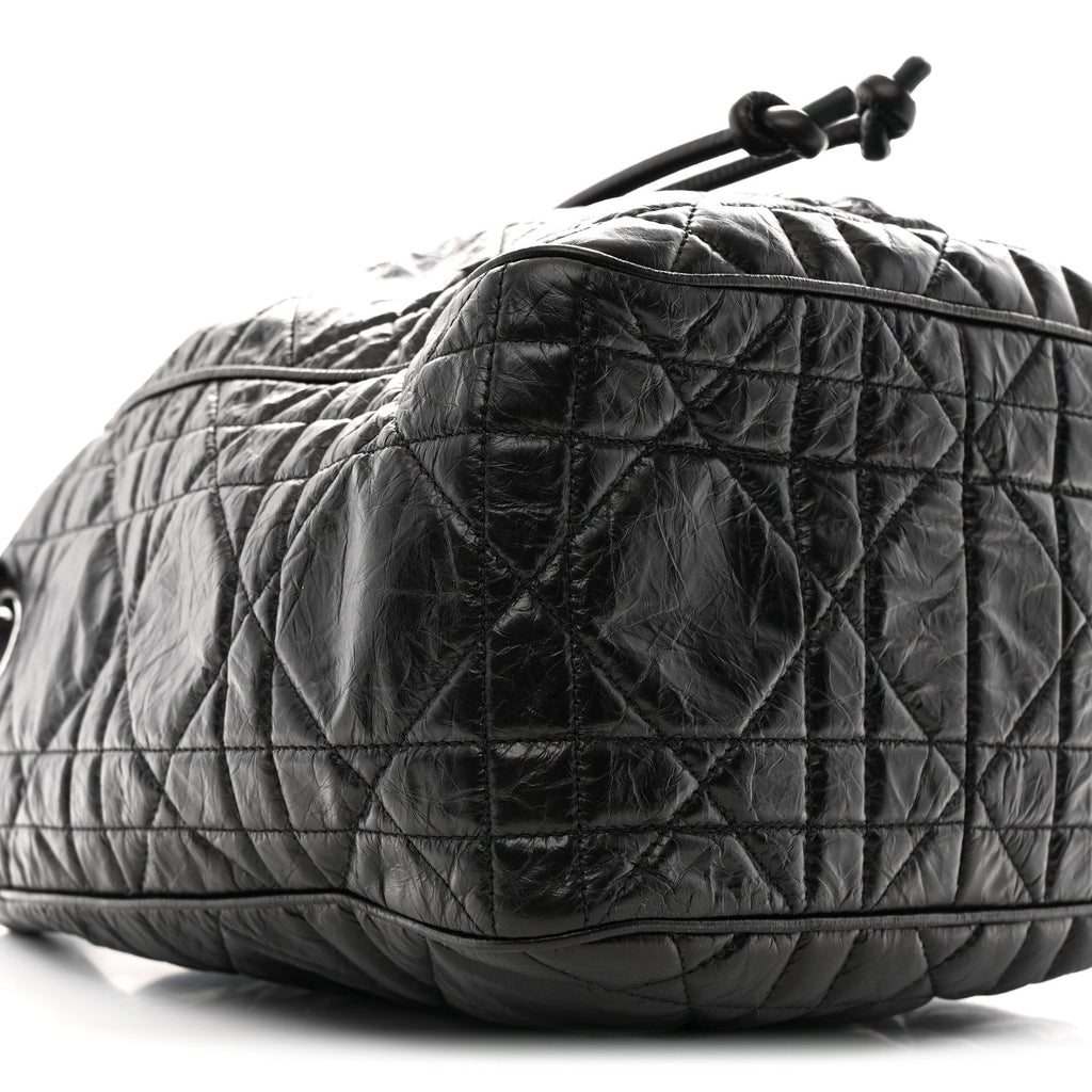 Crinkled Calfskin Macrocannage Medium D-Motion Bag Black