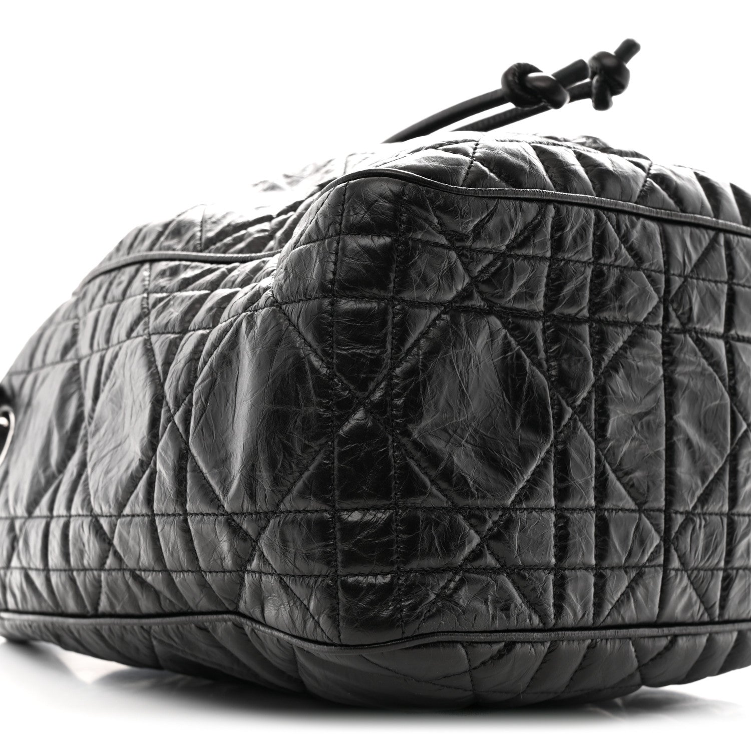 Crinkled Calfskin Macrocannage Medium D-Motion Bag Black