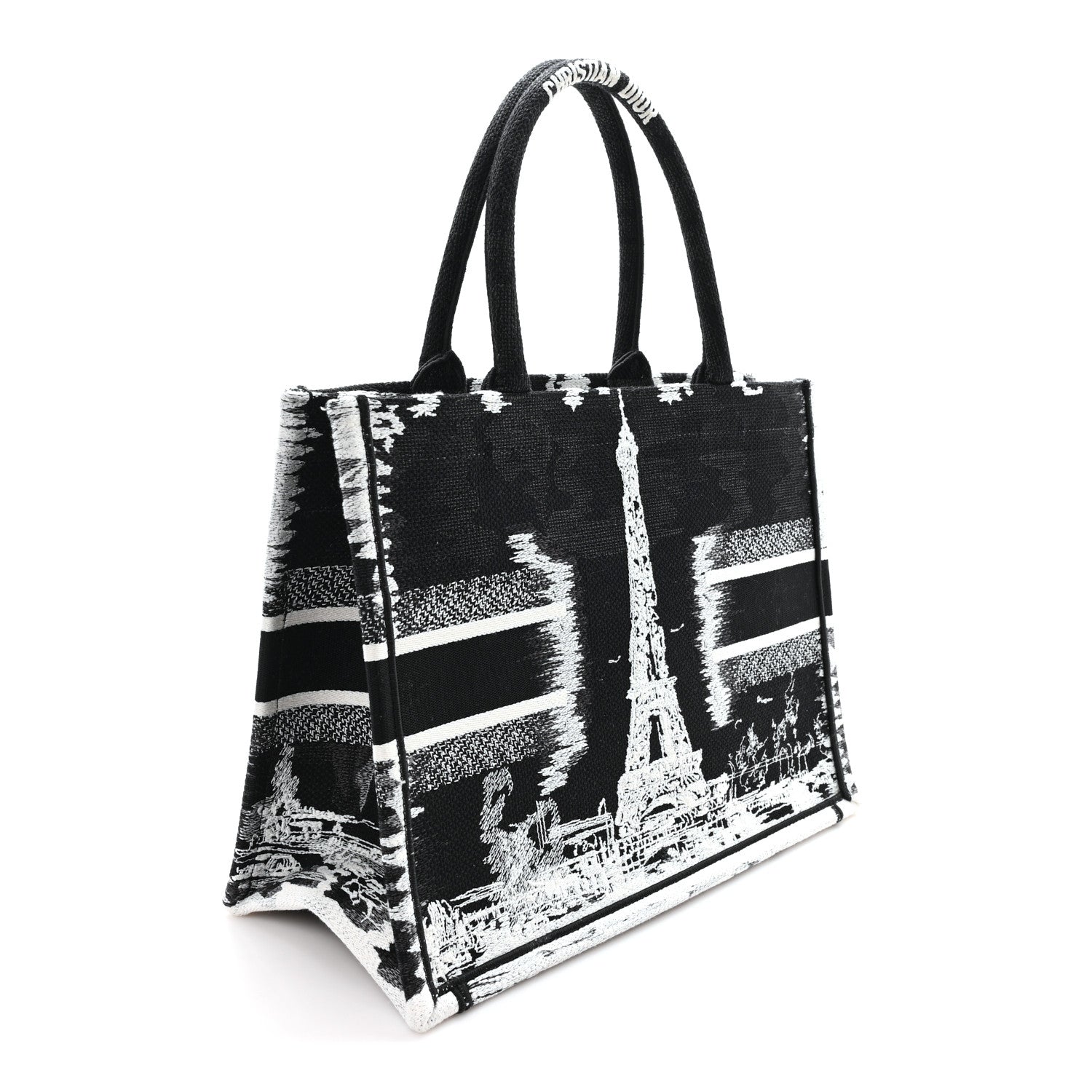Canvas Embroidered Medium Paris Book Tote Black White