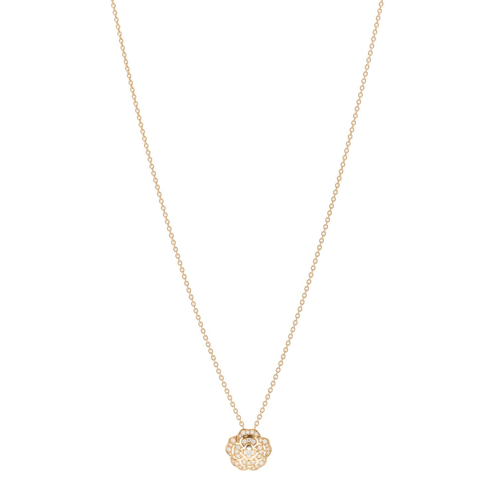 18K Yellow Gold Diamond Bouton de Camelia Pendant Necklace