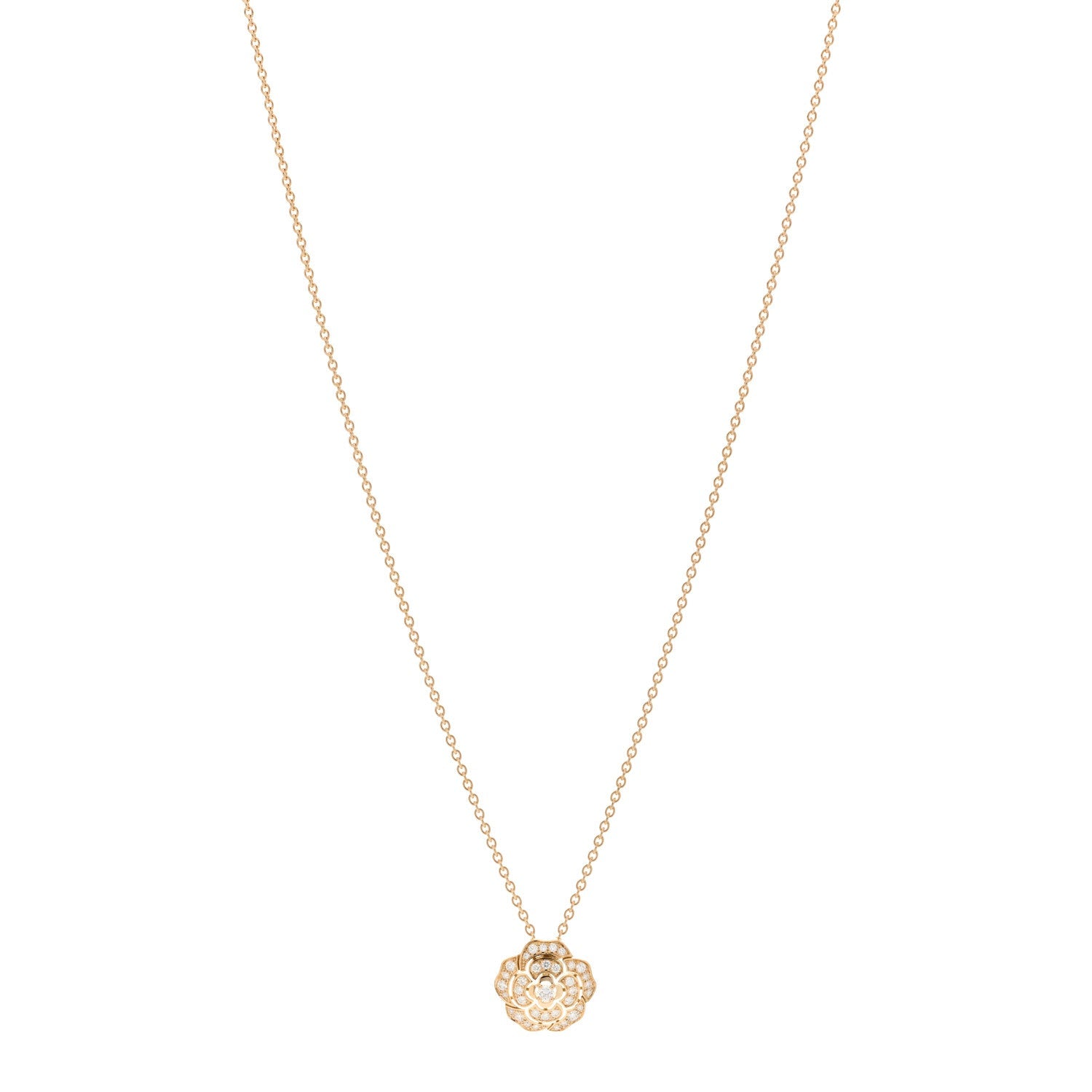 18K Yellow Gold Diamond Bouton de Camelia Pendant Necklace