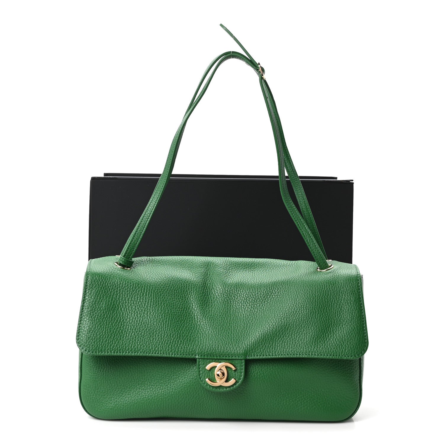 Grained Calfskin Small Souplissimo Maxi Flap Green