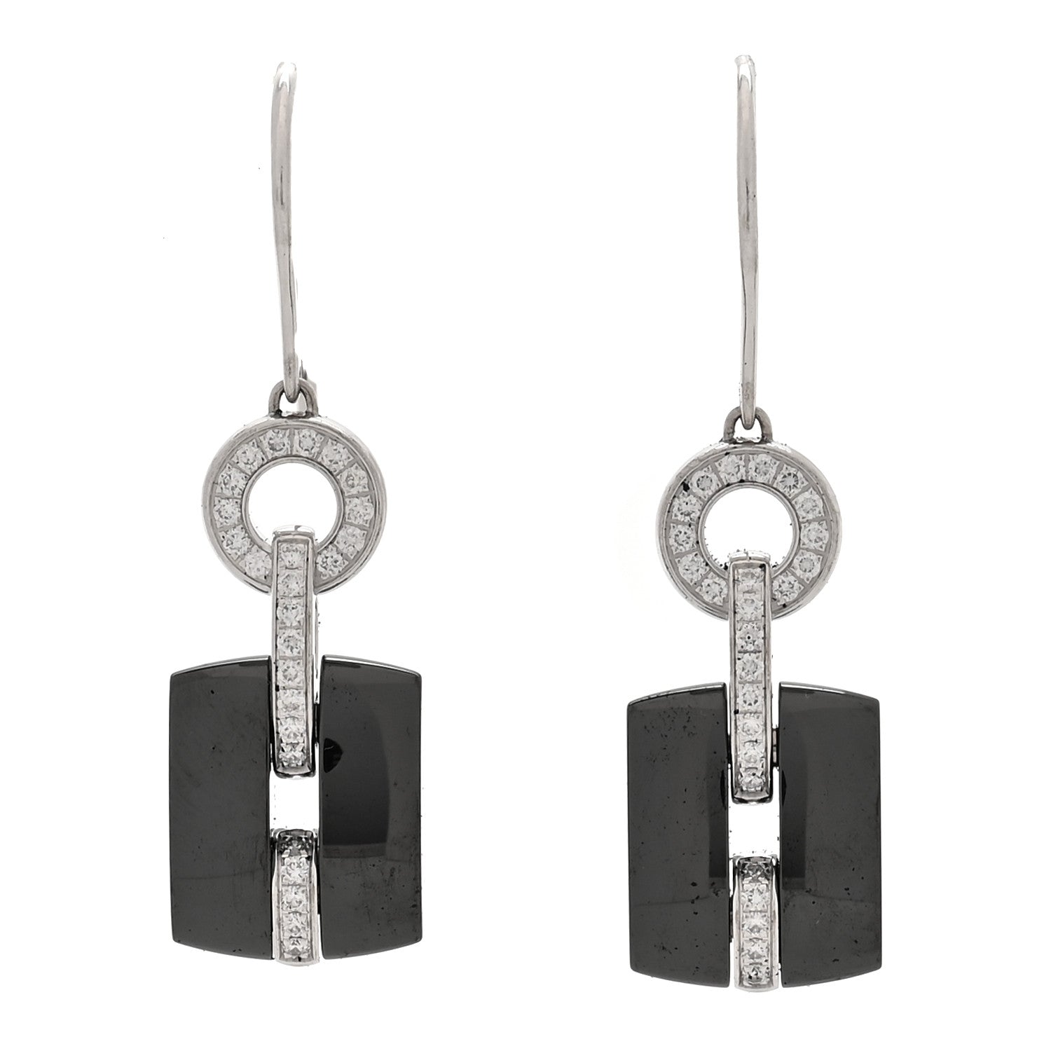 18K White Gold Diamond Ceramic Ultra Drop Earrings Black