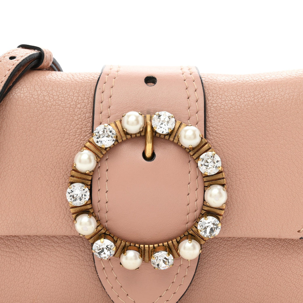 Goatskin Madras Soft Calfskin Crystal Pearl Embellished Shoulder Bag Orchidea