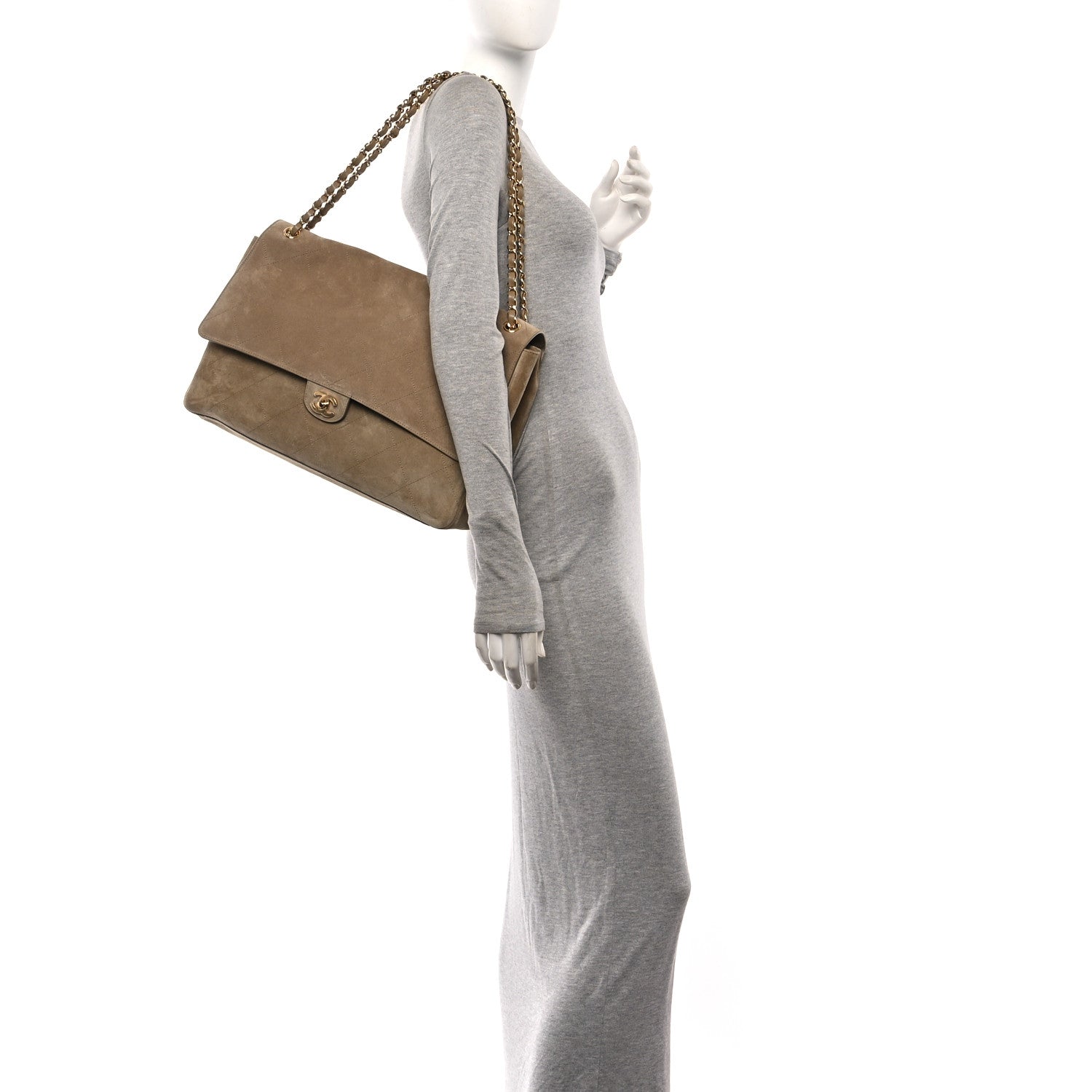 Suede Calfskin Souplissimo Maxi Flap Dark Beige