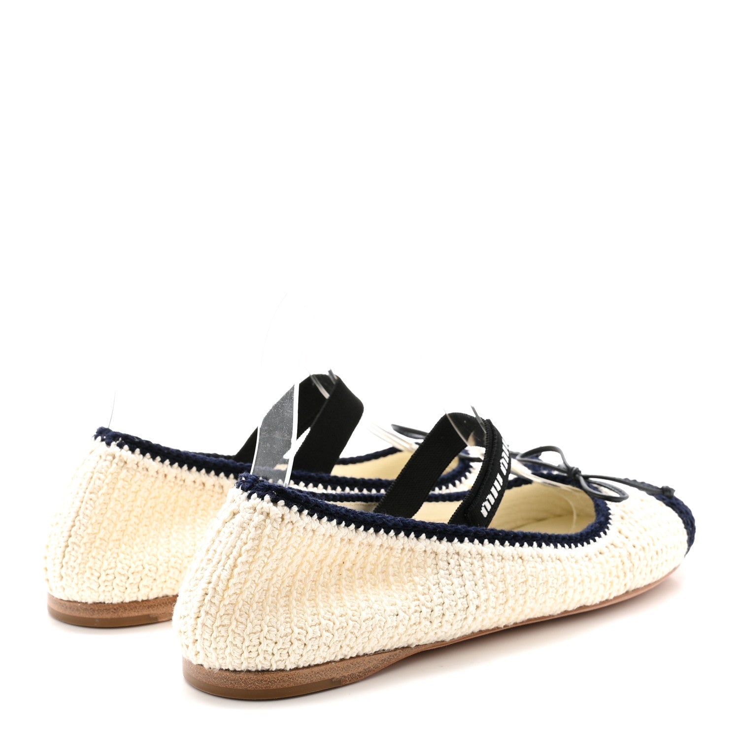 Cotton Crochet Knit Ballerina Flats 38.5 Avorio Blue