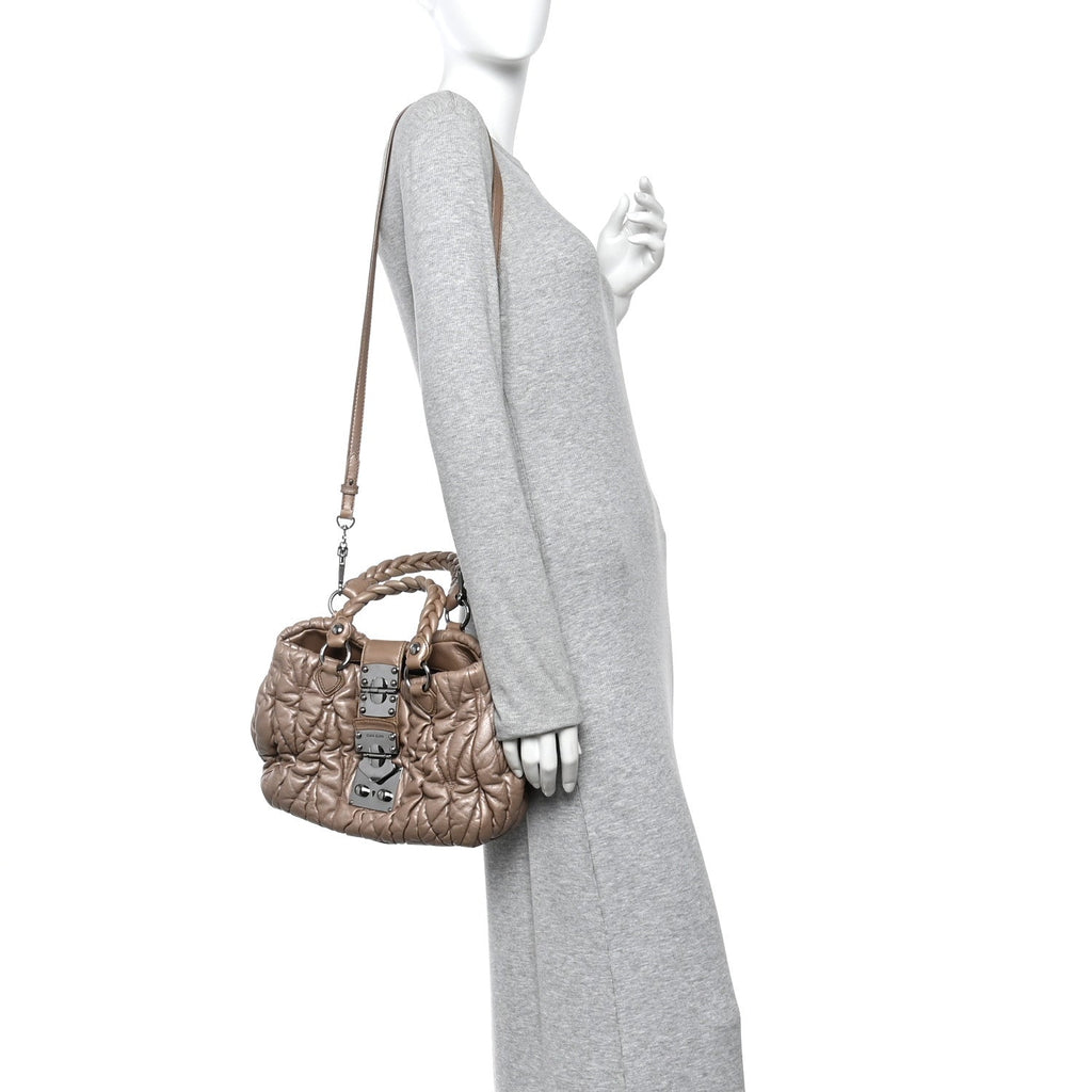 Metallic Nappa Matelasse Top Handle Satchel Cammeo