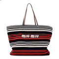 Fabric Crochet Striped Tote Bag Blue Red White