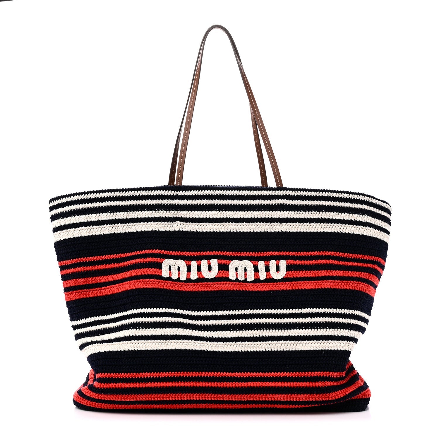 Fabric Crochet Striped Tote Bag Blue Red White