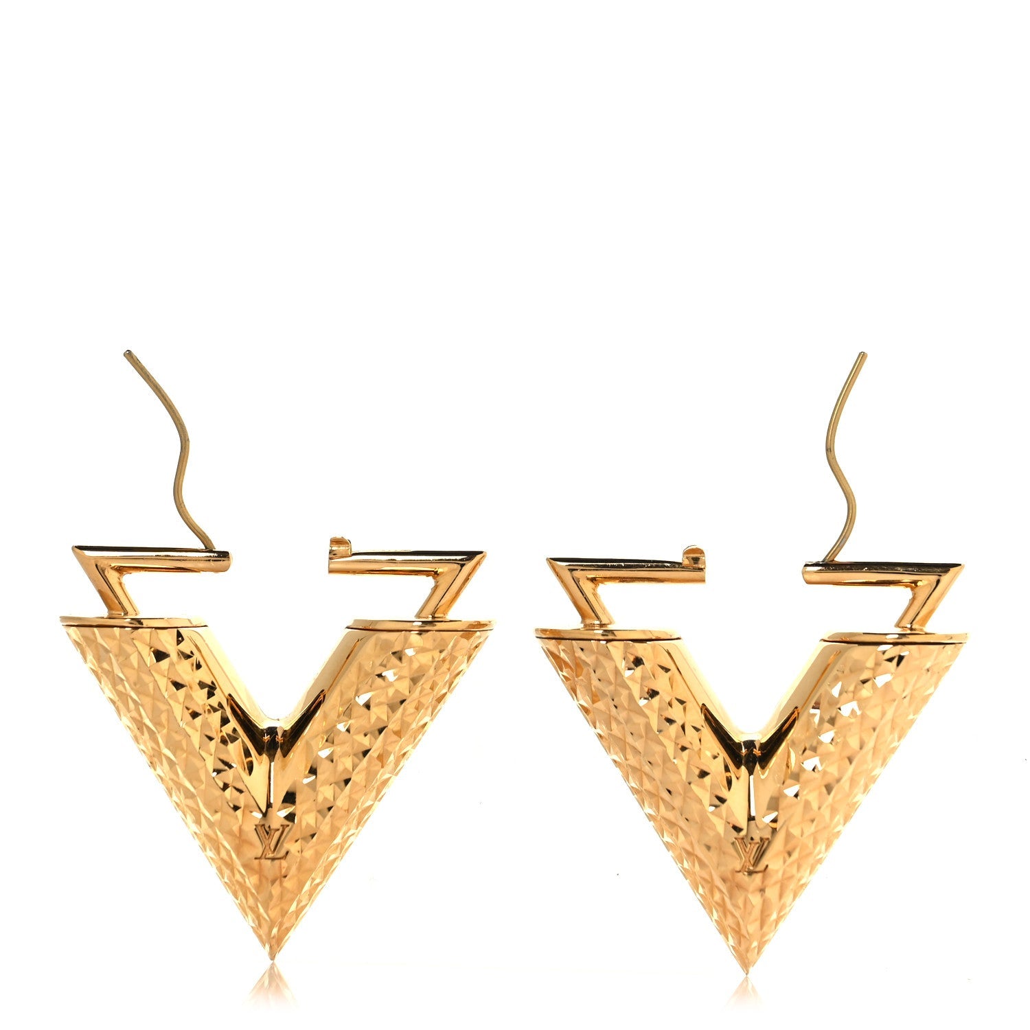 Brass Guilloche Essential V Earrings Gold
